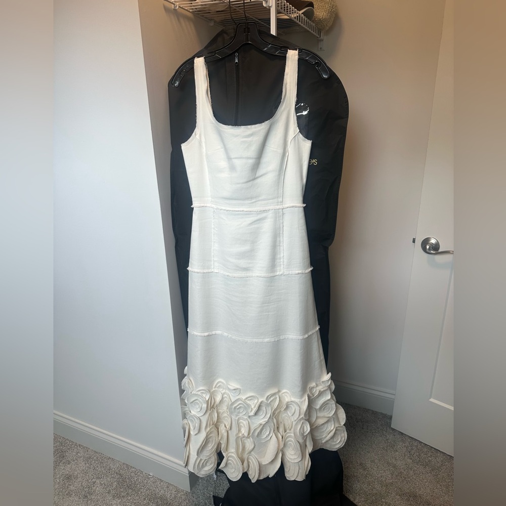 Alexis Cream Midi Dress with Floral Hem - Picture 5 of 9